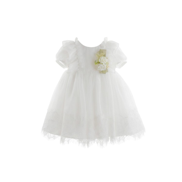 COLORI CHIARI Abitino bianco con fiori applicati neonata