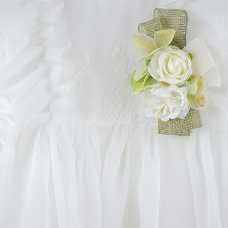 COLORI CHIARI Abitino bianco con fiori applicati neonata