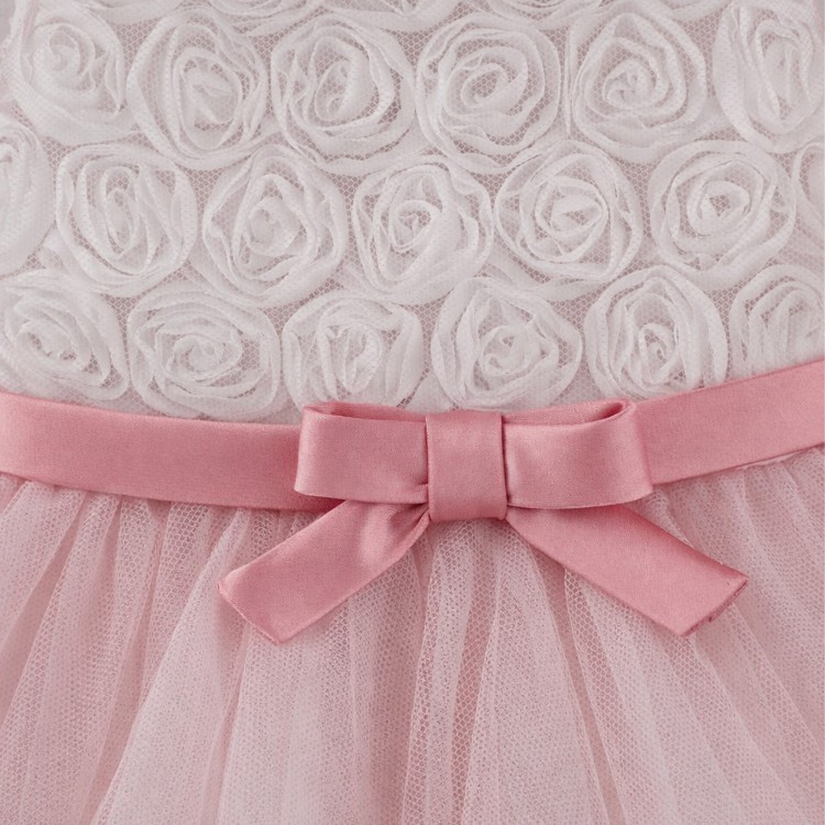 COLORI CHIARI Abitino rosa con corpetto con rose neonata