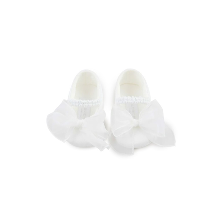 COLORI CHIARI Scarpine bianche in raso con fiocco neonata