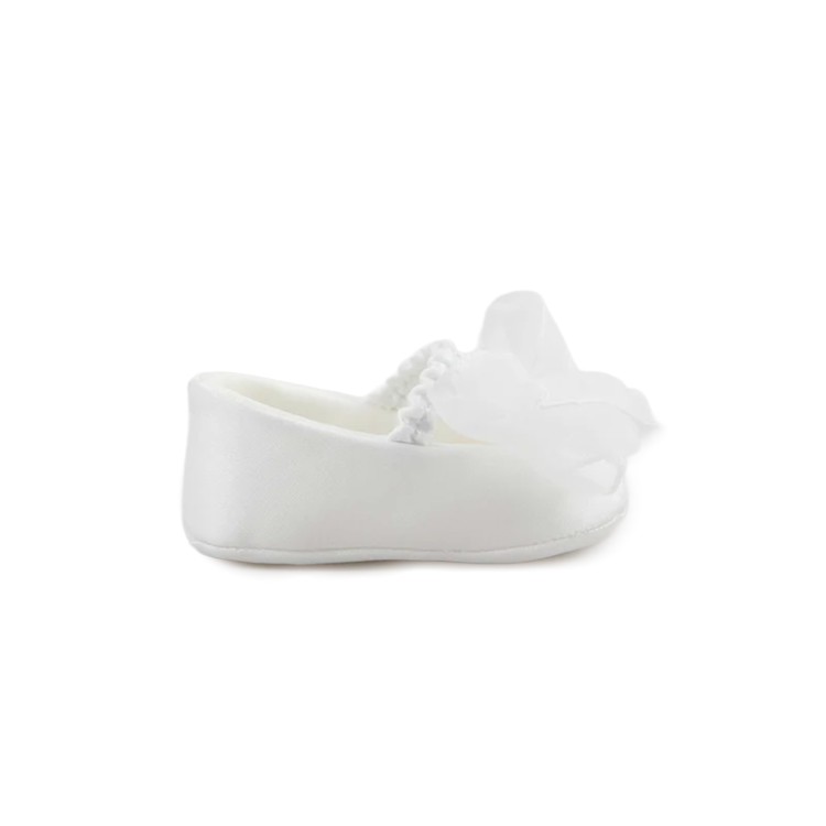 COLORI CHIARI Scarpine bianche in raso con fiocco neonata