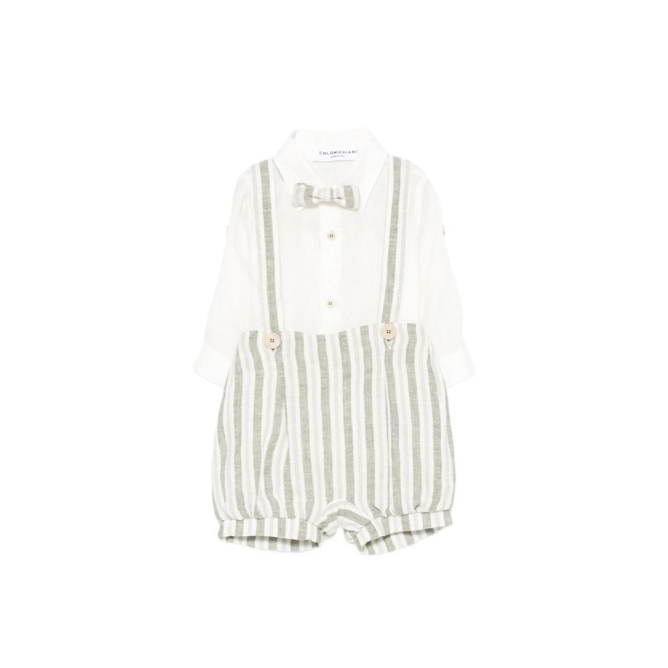 COLORI CHIARI Completo tre pezzi a righe salvia neonato