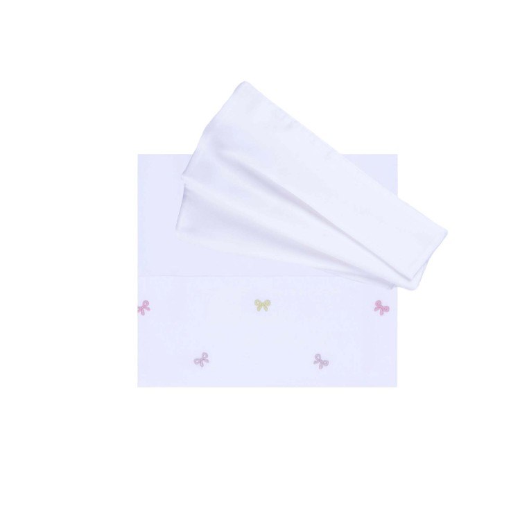MARLU' Set lenzuolino bianco con ricami rosa neonata