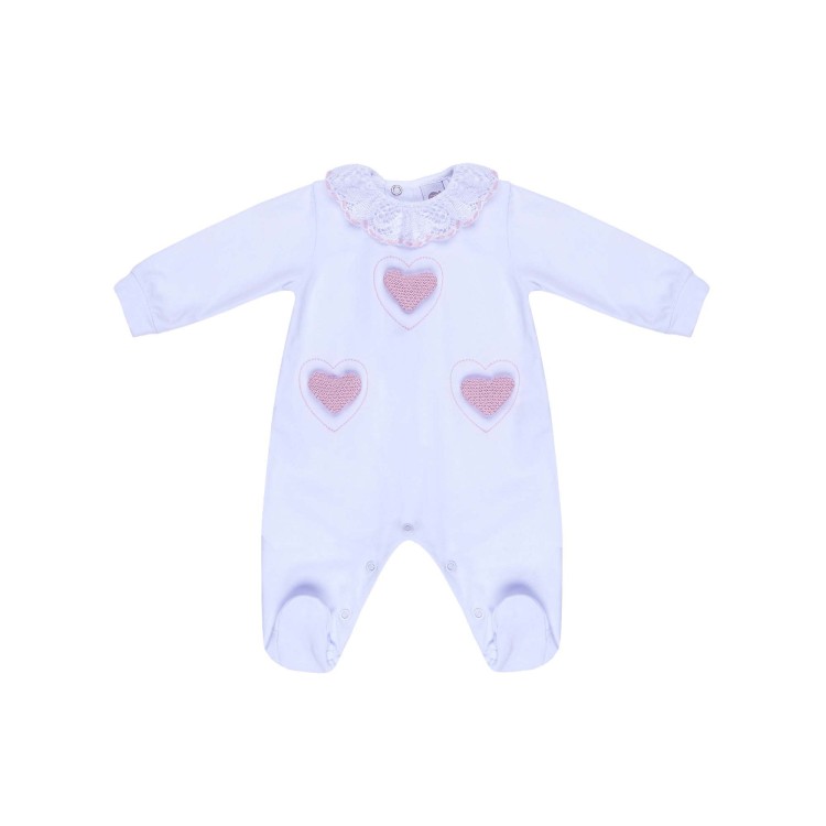 MARLU' Tutina bianca con ricami rosa neonata