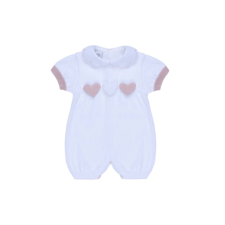 MARLU' Tutina corta bianca con ricami rosa neonata