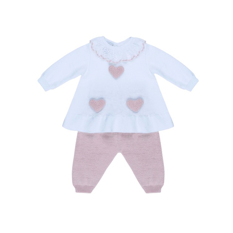 MARLU' Completo due pezzi bianco e rosa neonata