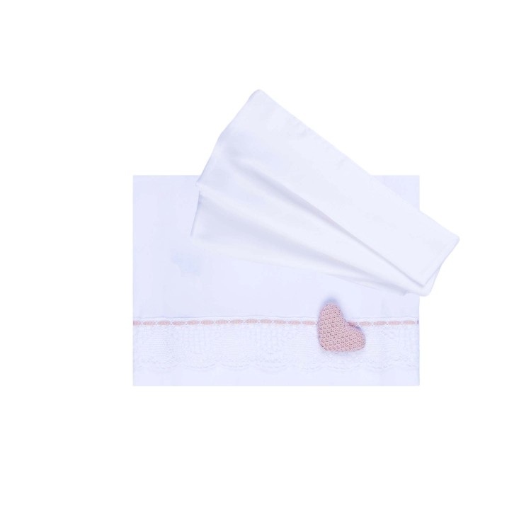 MARLU' Set lenzuolino bianco con ricami rosa neonata