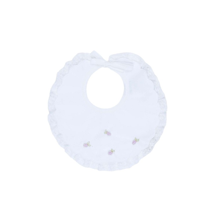 MARLU' Bavetta bianca con roselline lilla neonata