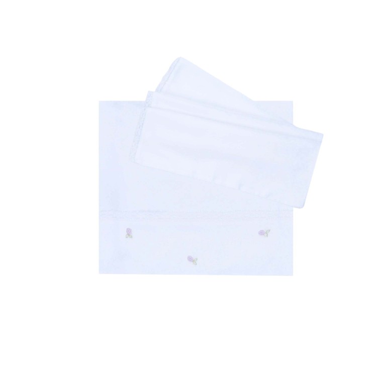 MARLU' Set lenzuolino bianco con roselline lilla neonata
