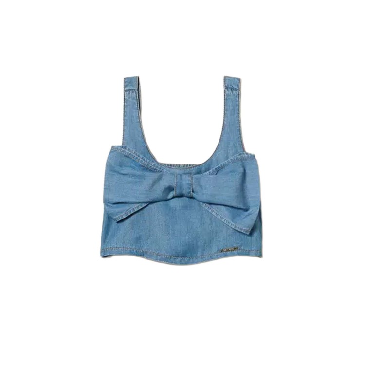 TWIN-SET Top in chambray con maxi fiocco bambina