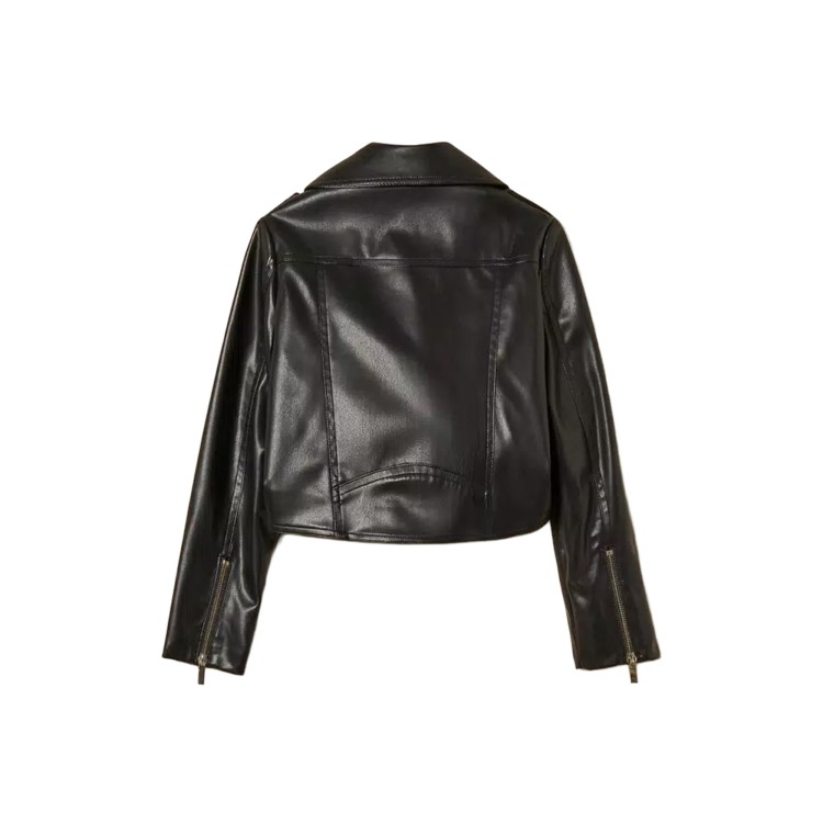 TWIN-SET Chiodo nero effetto pelle bambina