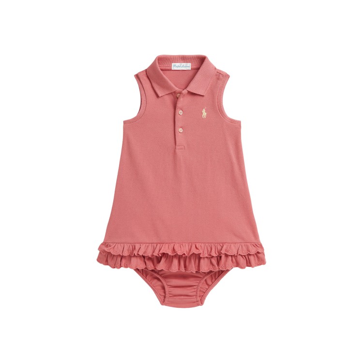 RALPH LAUREN Abitino rosa con volant e bloomer neonata