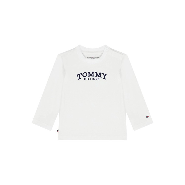 TOMMY HILFIGER T-shirt bianca a maniche lunghe con logo neonato