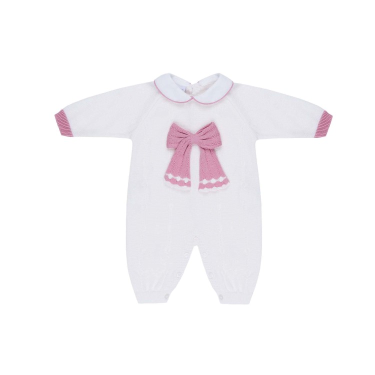 MARLU' Tutina bianca con fiocco rosa neonata