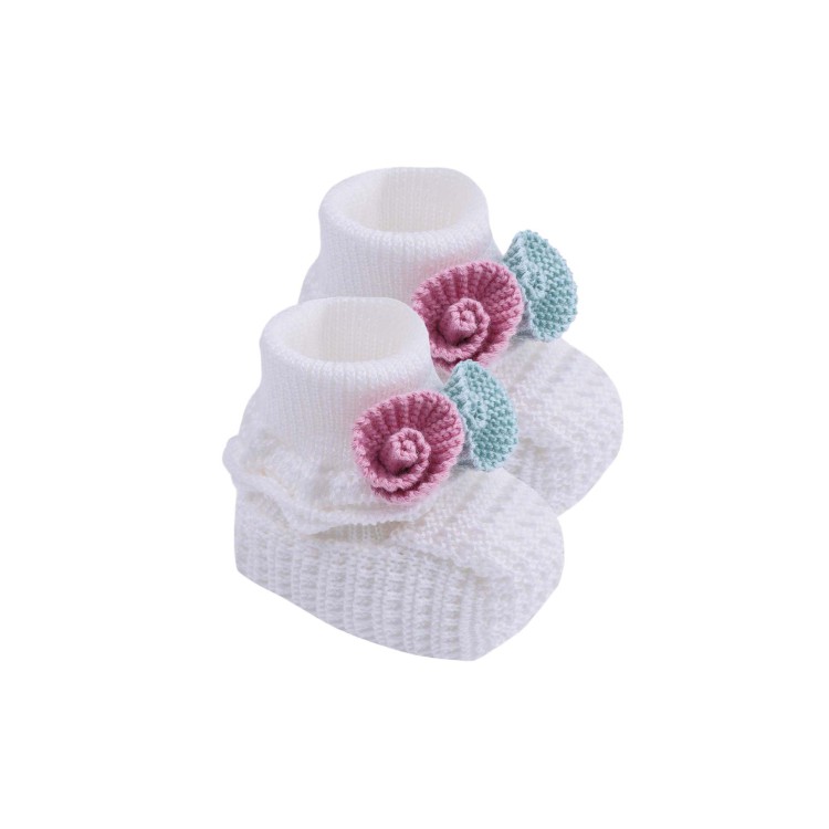 MARLU' Scarpine bianche con roselline neonata