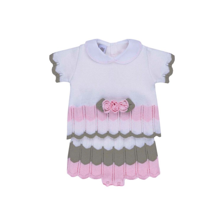 MARLU' Completo due pezzi bianco, verde e rosa neonata