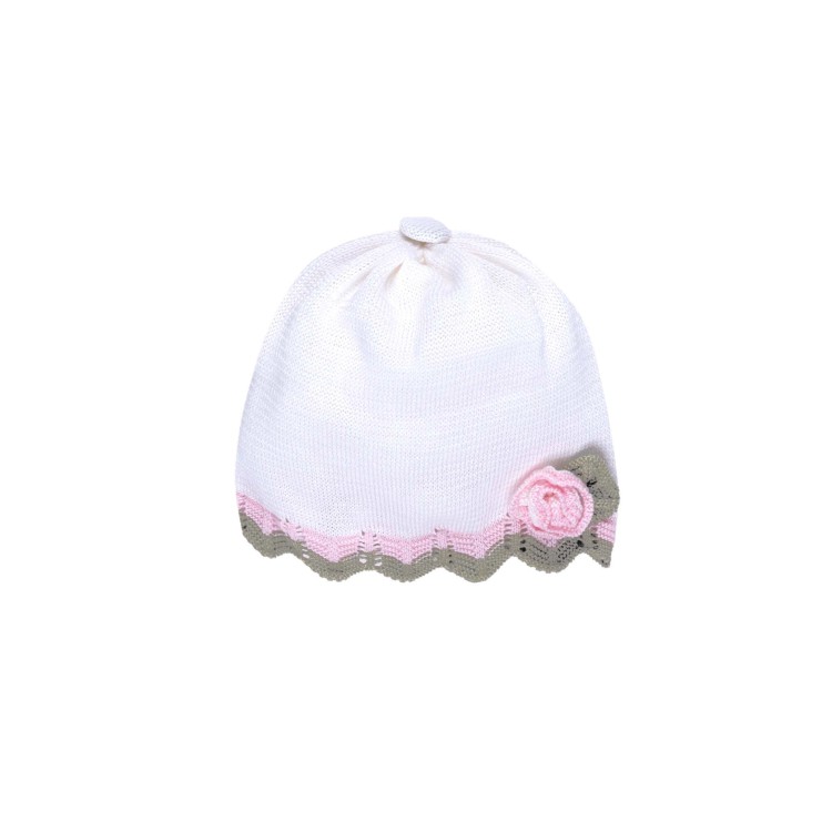 MARLU' Cappellino bianco con roselline neonata