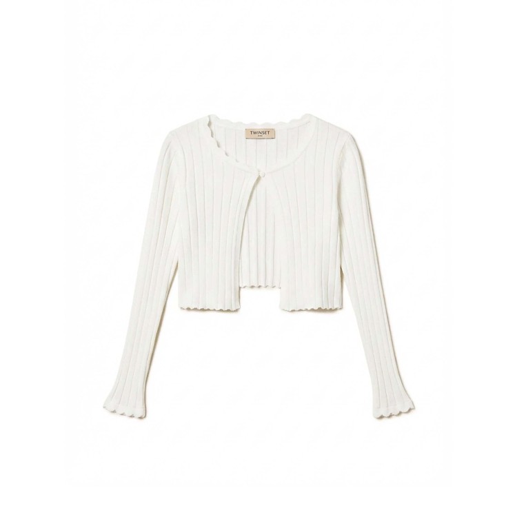 TWIN-SET Cardigan bianco in maglia a costine bambina