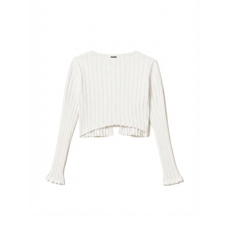 TWIN-SET Cardigan bianco in maglia a costine bambina