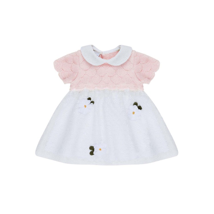 MARLU' Abito bianco e rosa con margherite neonata