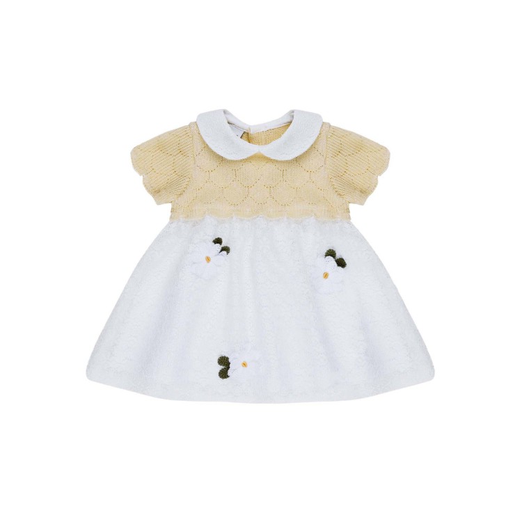 MARLU' Abito bianco e giallo con margherite neonata