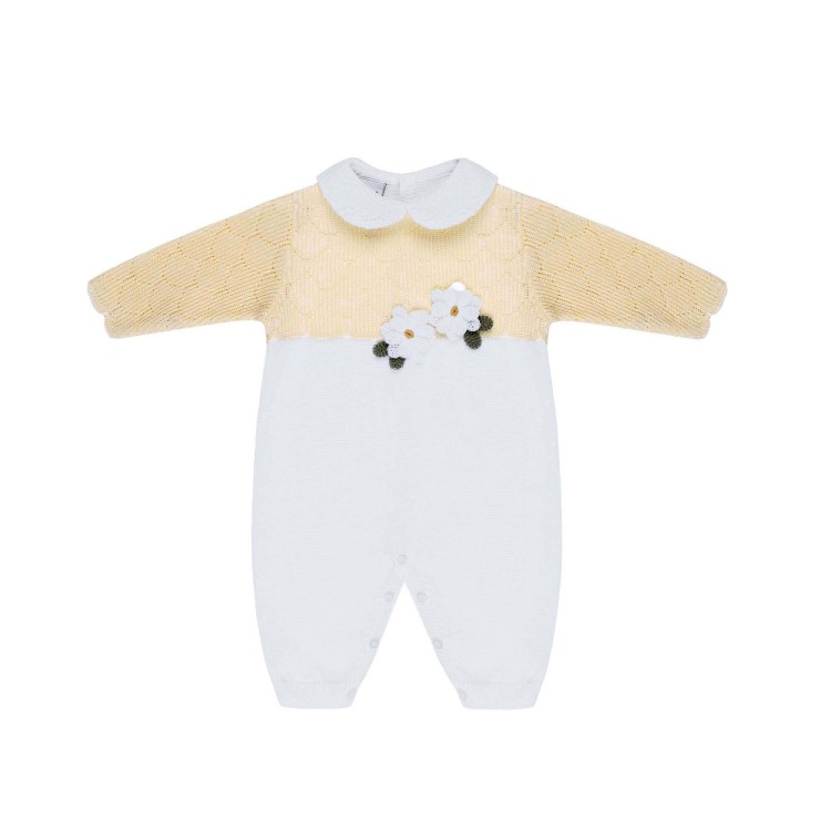MARLU' Tutina bianca e gialla con margherite neonata
