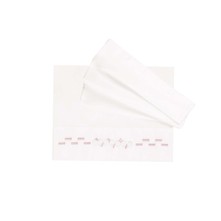 MARLU' Set lenzuolino bianco e rosa con fiorellini neonata