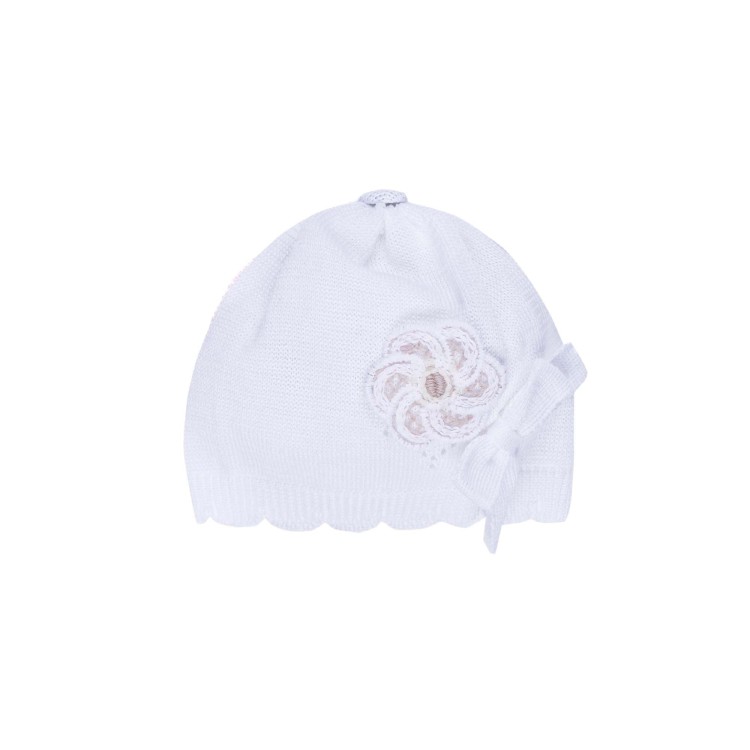 MARLU' Cappellino bianco con fiore sabbia neonata