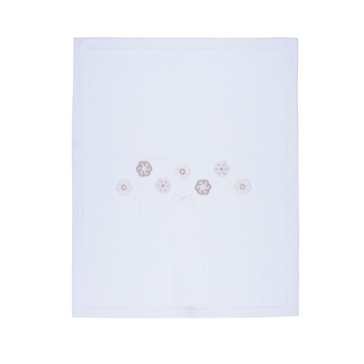 MARLU' Copertina bianca con fiori sabbia neonata