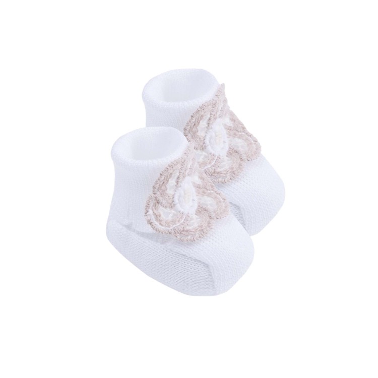 MARLU' Scarpine bianche con fiori sabbia neonata