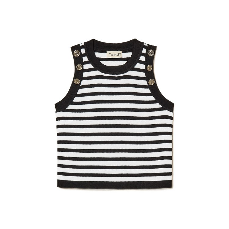 TWIN-SET Top bianco e nero a righe bambina