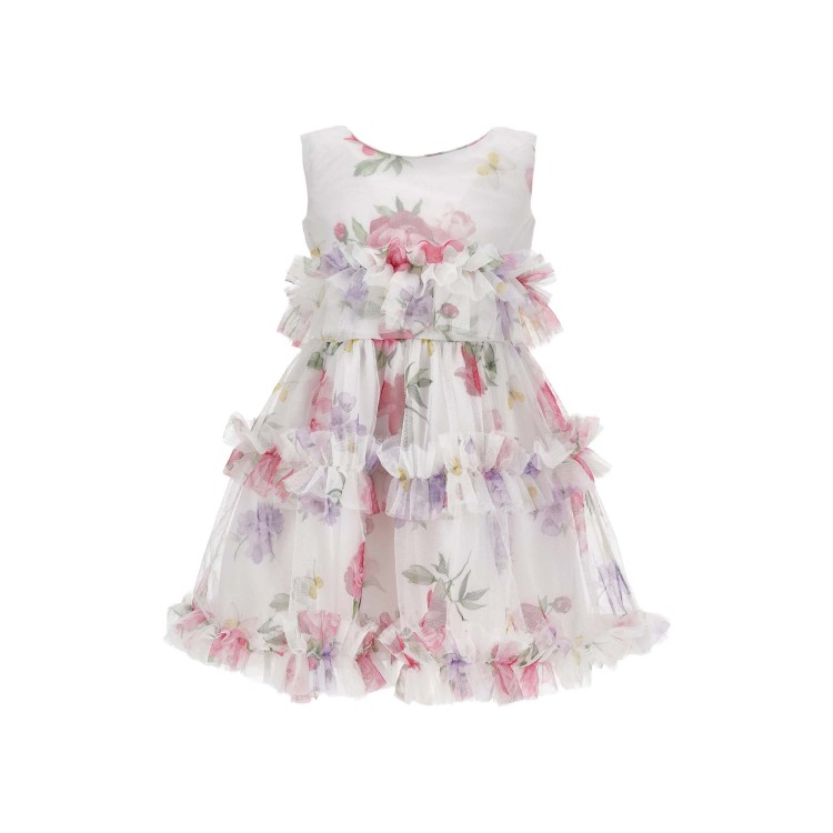 MONNALISA Abito bianco floreale in tulle bambina