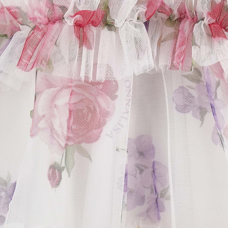 MONNALISA Abito bianco floreale in tulle bambina