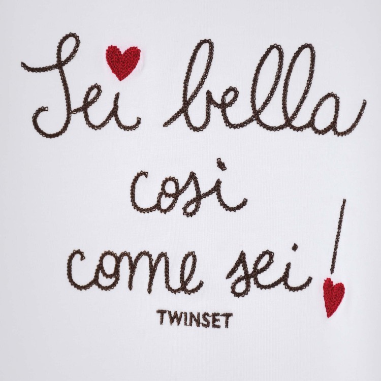 TWIN-SET T-shirt bianca con scritta ricamata bambina