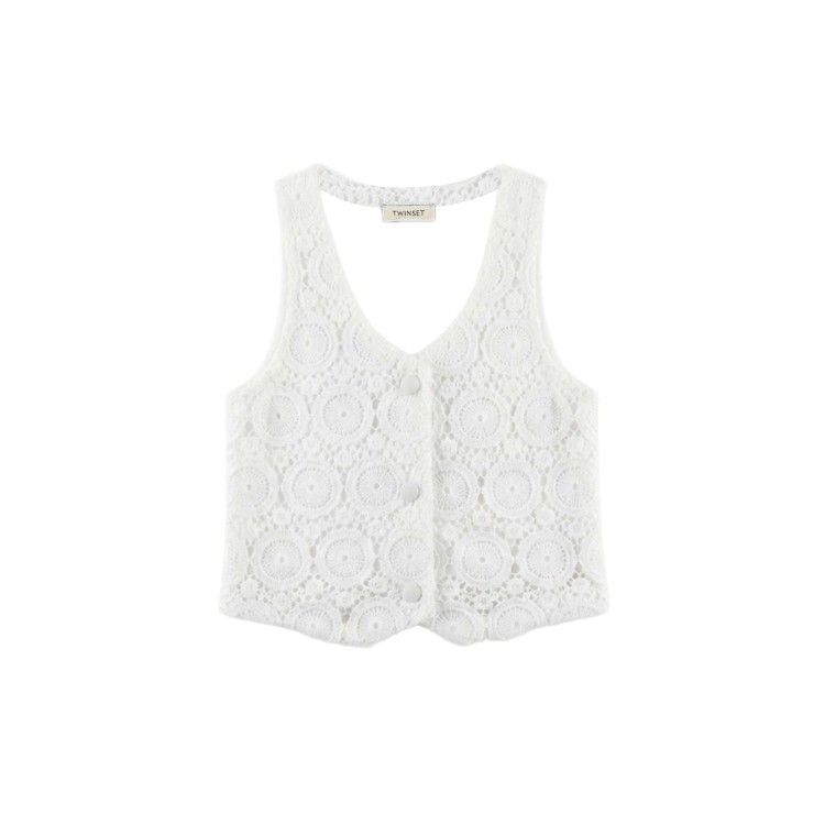 TWIN-SET Top bianco in macramè a gilet bambina