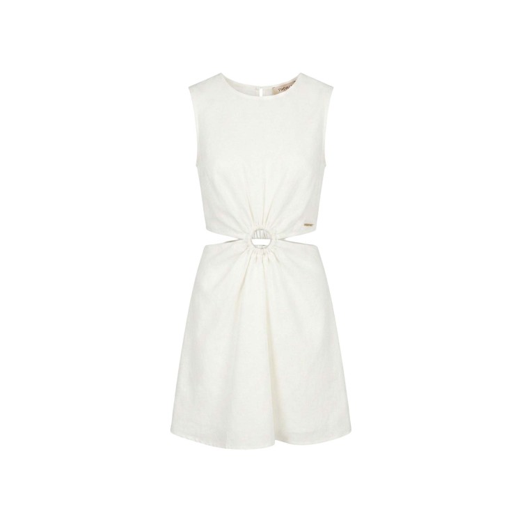 TWIN-SET Abito bianco cut-out in lino bambina