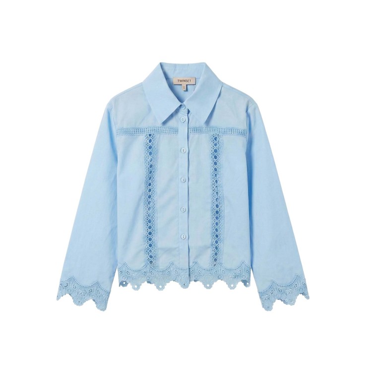 TWIN-SET Camicia celeste macramè bambina