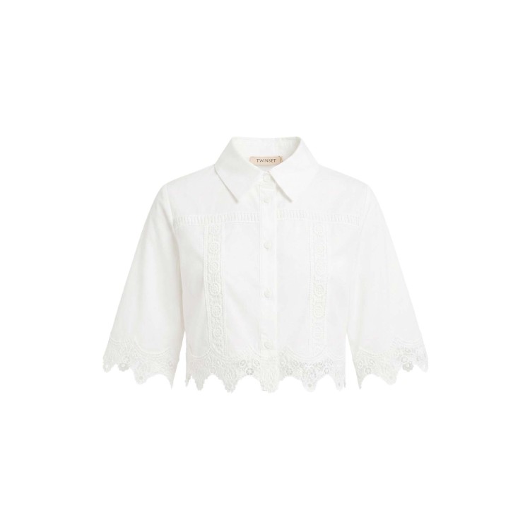 TWIN-SET Camicia bianca cropped macramè bambina