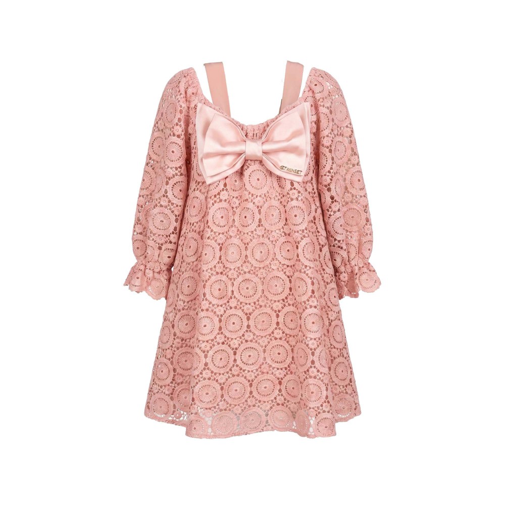 TWIN-SET Abito rosa macramè...