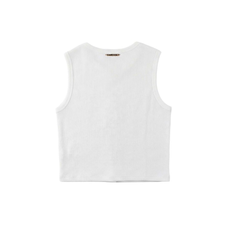 TWIN-SET Top bianco a costine con strass bambina