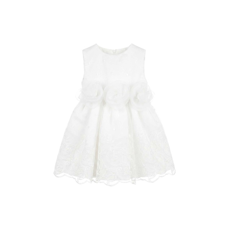 GASTONE Abitino bianco con fiori e ricami neonata