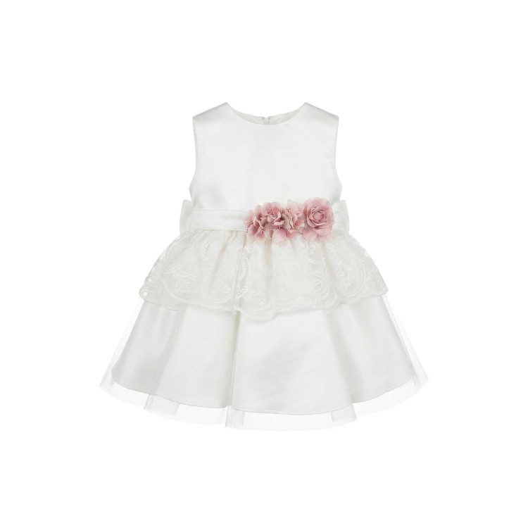 BUFI Abitino bianco con fiori rosa neonata