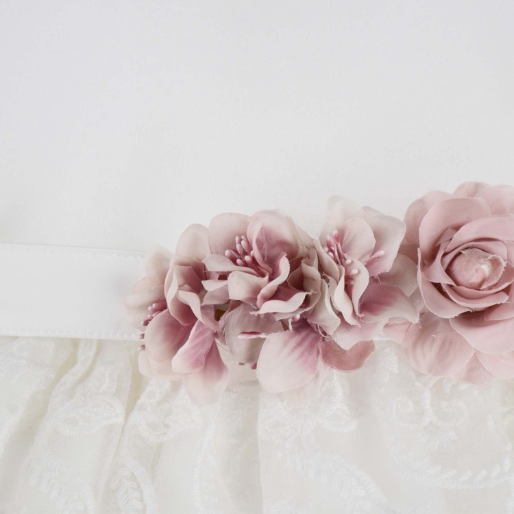 GASTONE Abitino bianco con fiori rosa neonata