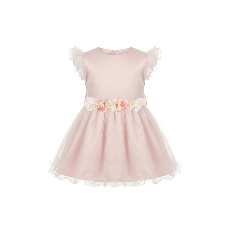 GASTONE Abitino rosa volant con fiori neonata