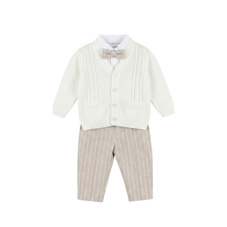 COLORI CHIARI Completo 4 pezzi a righe beige neonato