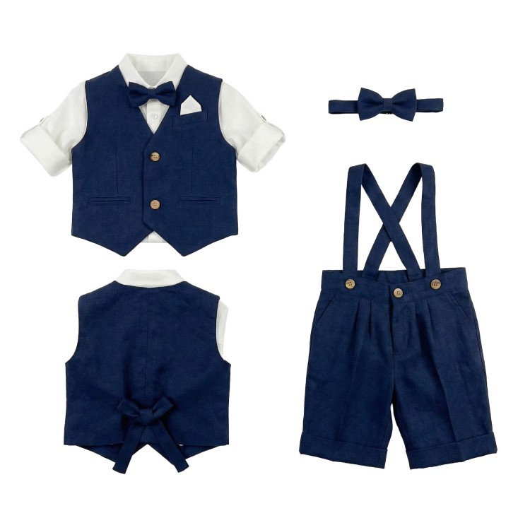 GASTONE Completo 4 pezzi blu navy neonato