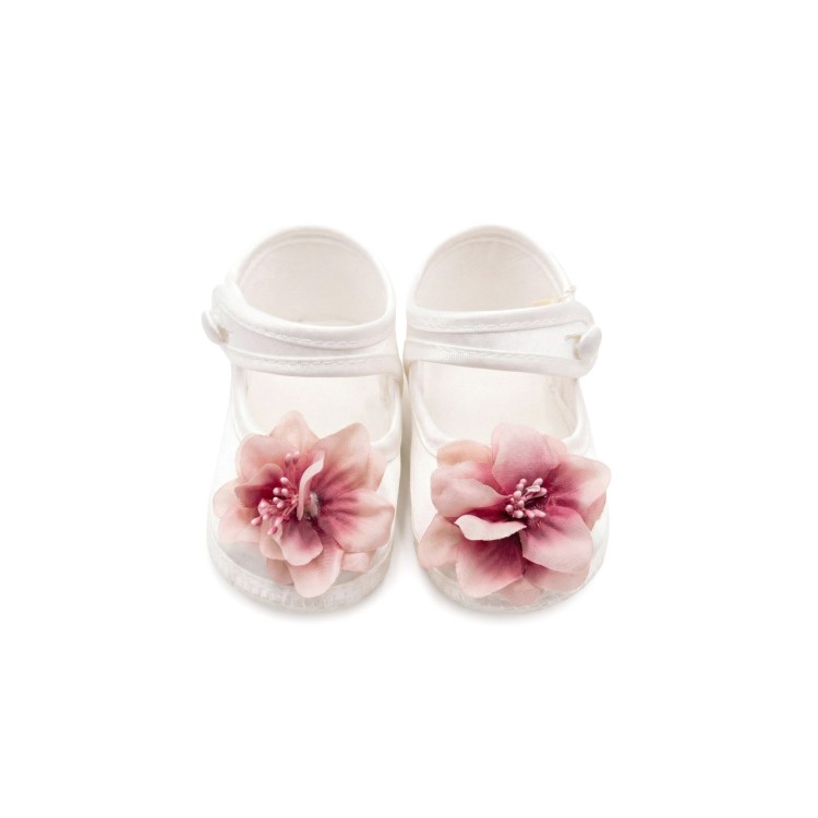 GASTONE Scarpine bianche con fiore neonata