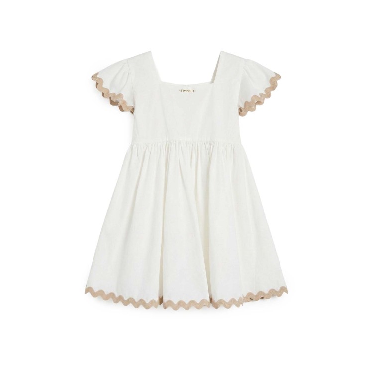 TWIN-SET Abito bianco con orli beige bambina