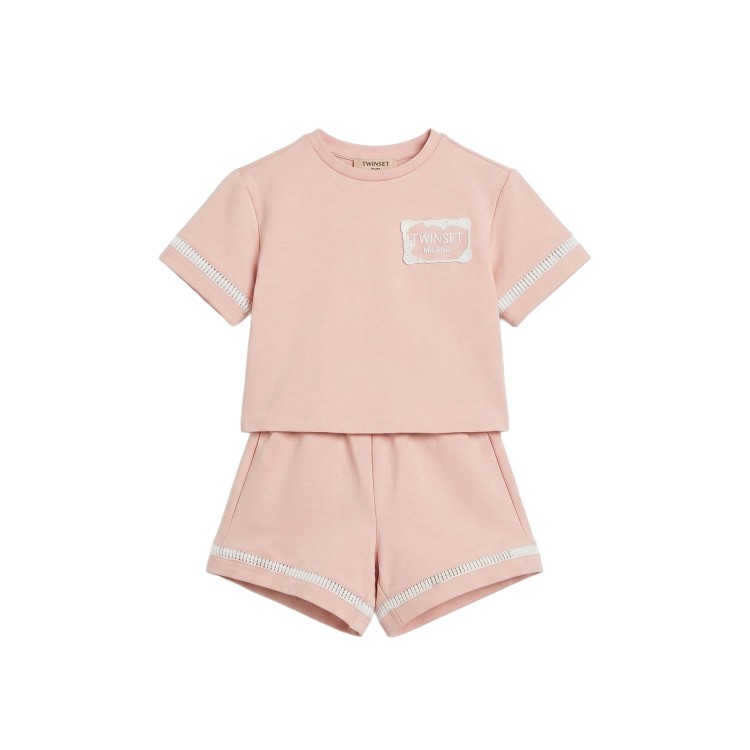 TWIN-SET Completo rosa t-shirt e shorts bambina