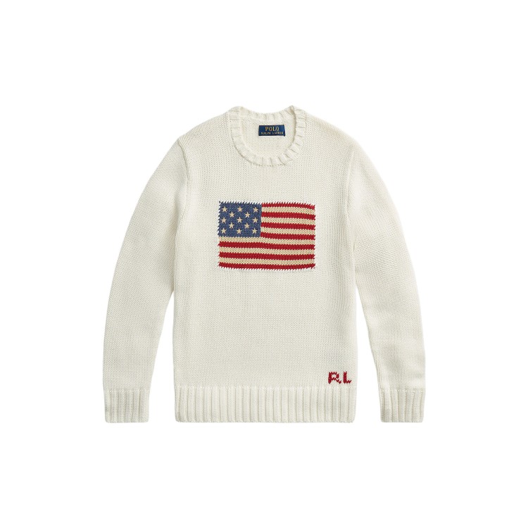 RALPH LAUREN Maglia bianca in cotone con bandiera bambini